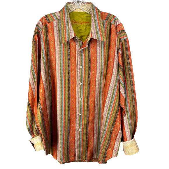 Robert Graham Mens 2XL The Royal Stripe Button Down Long Sleeve 100% Silk - Picture 1 of 10